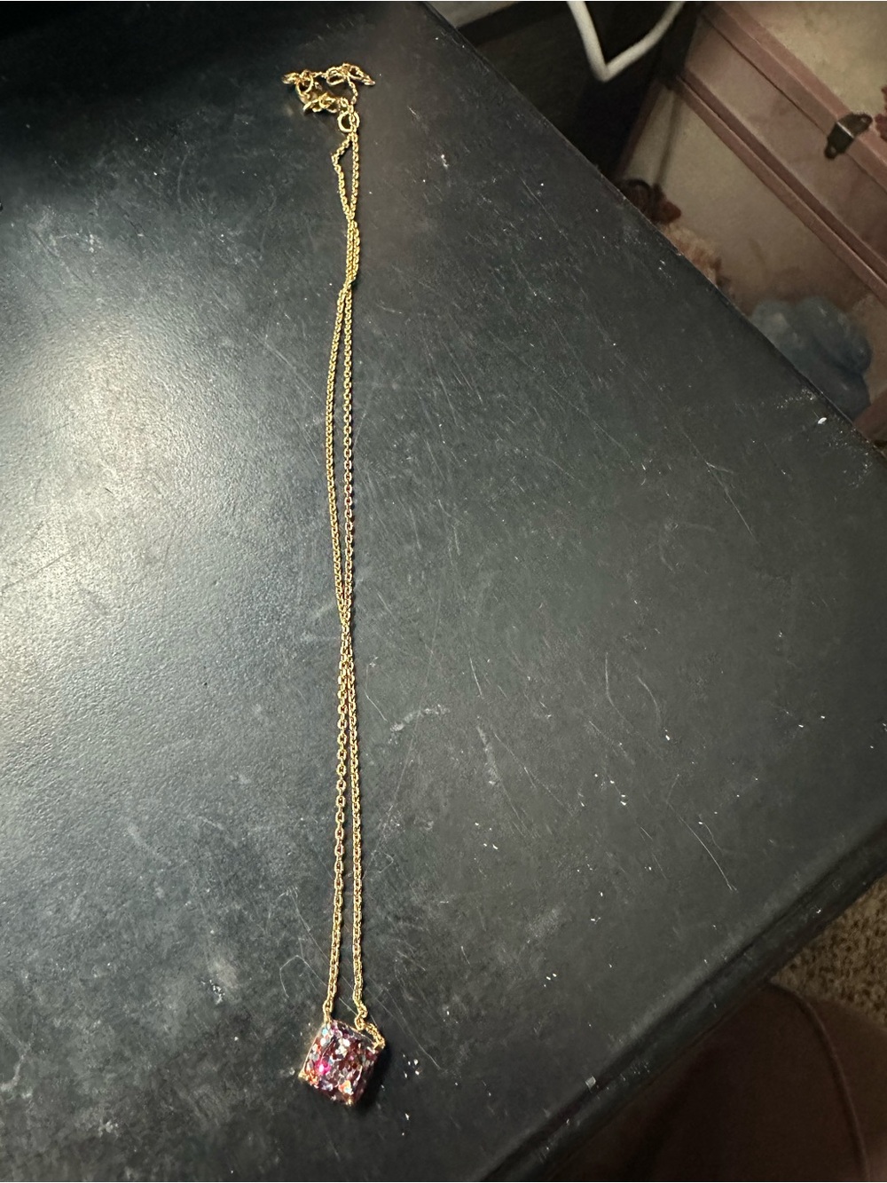 kate spade Gold Necklace with Pink Multi-Stone Square Pendant